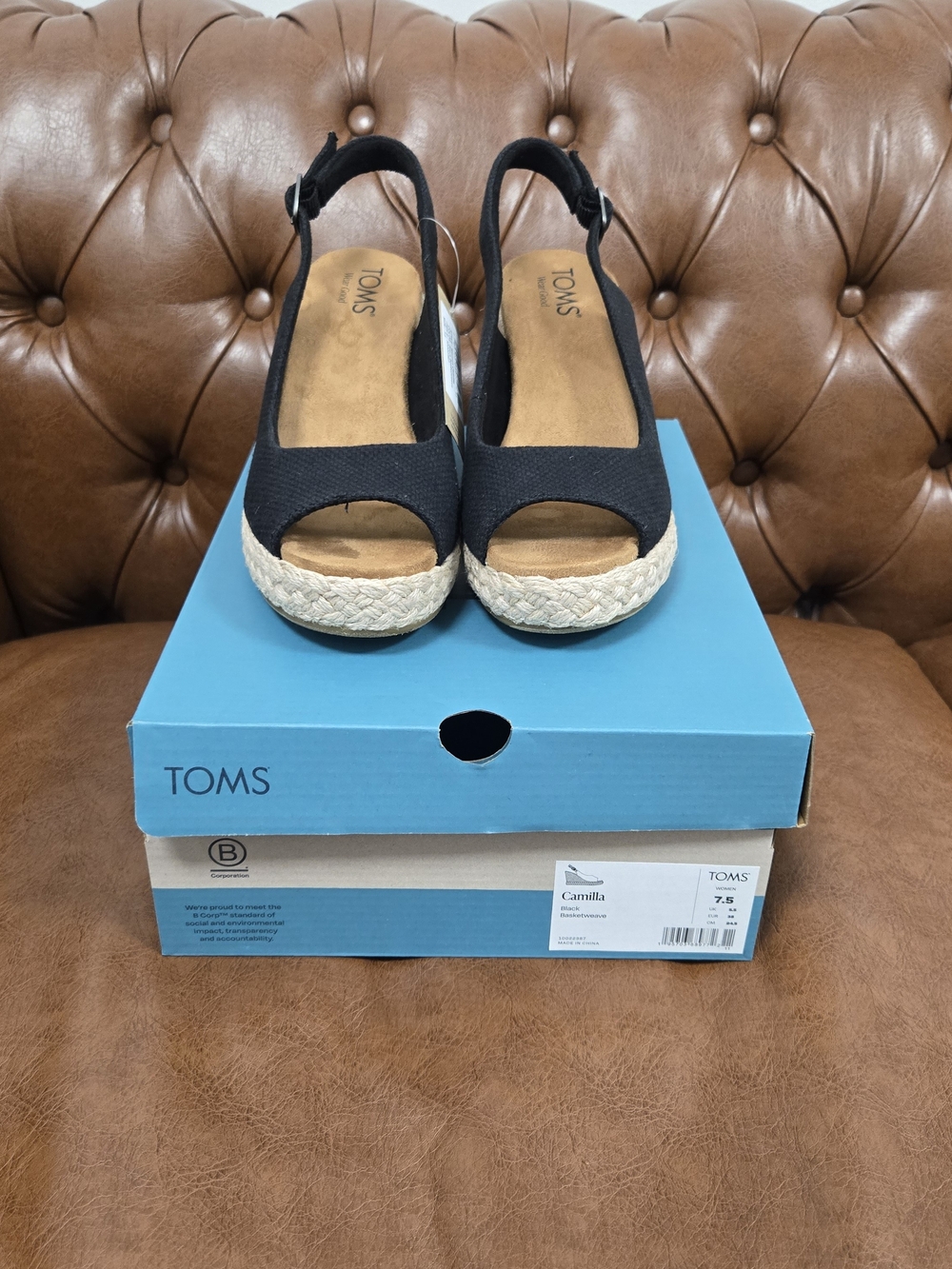 Toms Camilla Black Basketweave Sandal - Picture 3 of 4